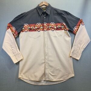 Vintage Rustler Men's Long Sleeve Pearl Snap Aztec Western Shirt Size Large Tall